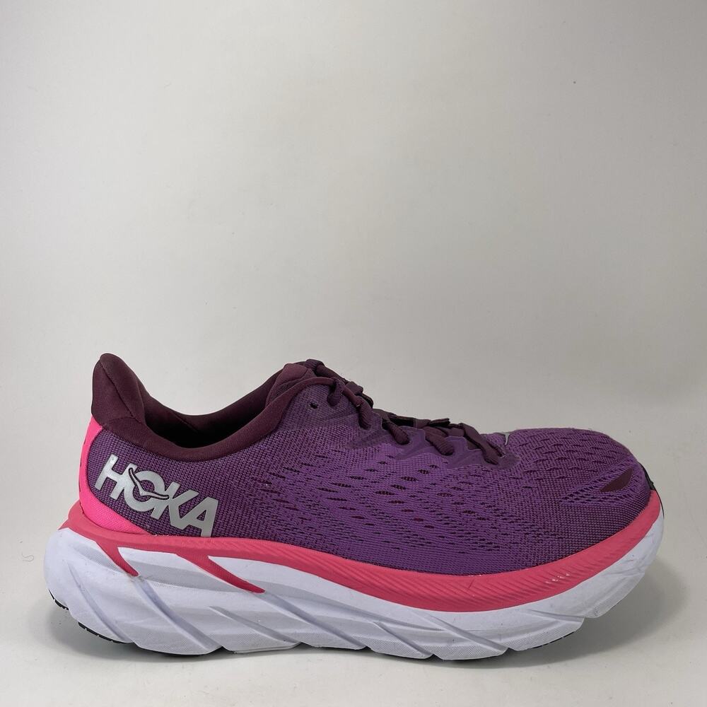 Hoka One One Clifton 8 Womens Size 8.5 Wide D Grape Wine/Pink Yarrow Shoes